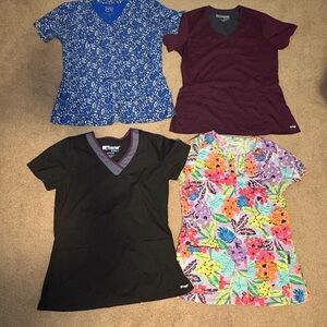 4 Colorful Scrub Tops Set all size small